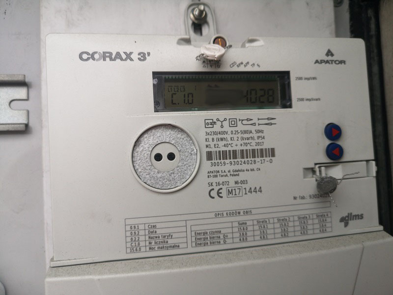 corax 3 apator licznik energii elektrycznej pge