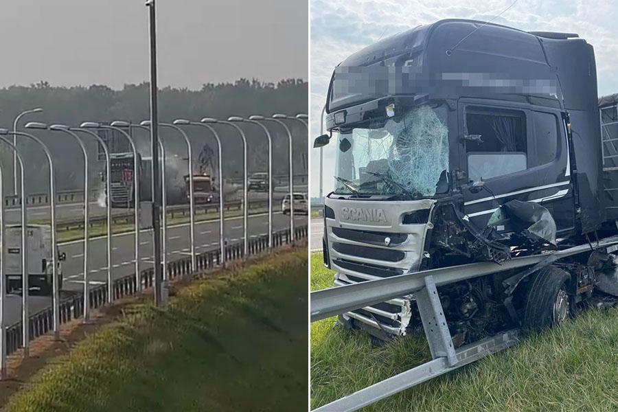 Ciężarówka wjechała w pojazd służb porządkowych na obwodnicy Lublina