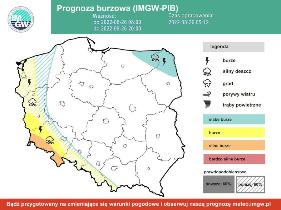 Prognoza burzowa dla Polski IMGW - piątek 26 sierpnia [26.08 22]
