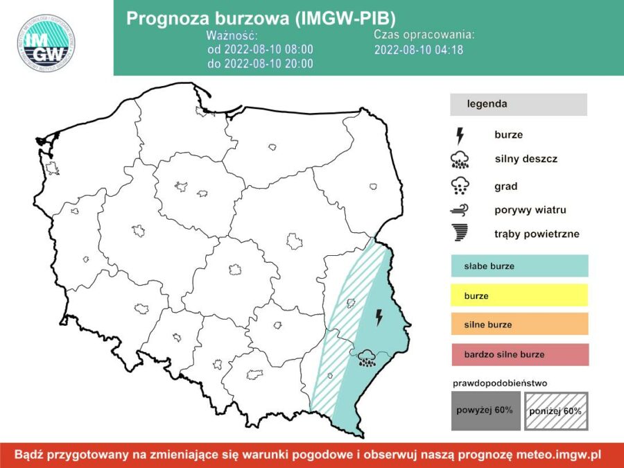 Prognoza burzowa dla Polski IMGW - środa 10 sierpnia [10.08 22]