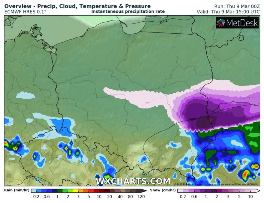 Śnieżyca w Polsce 9 marca, godzina 16:00 - prognoza pogody