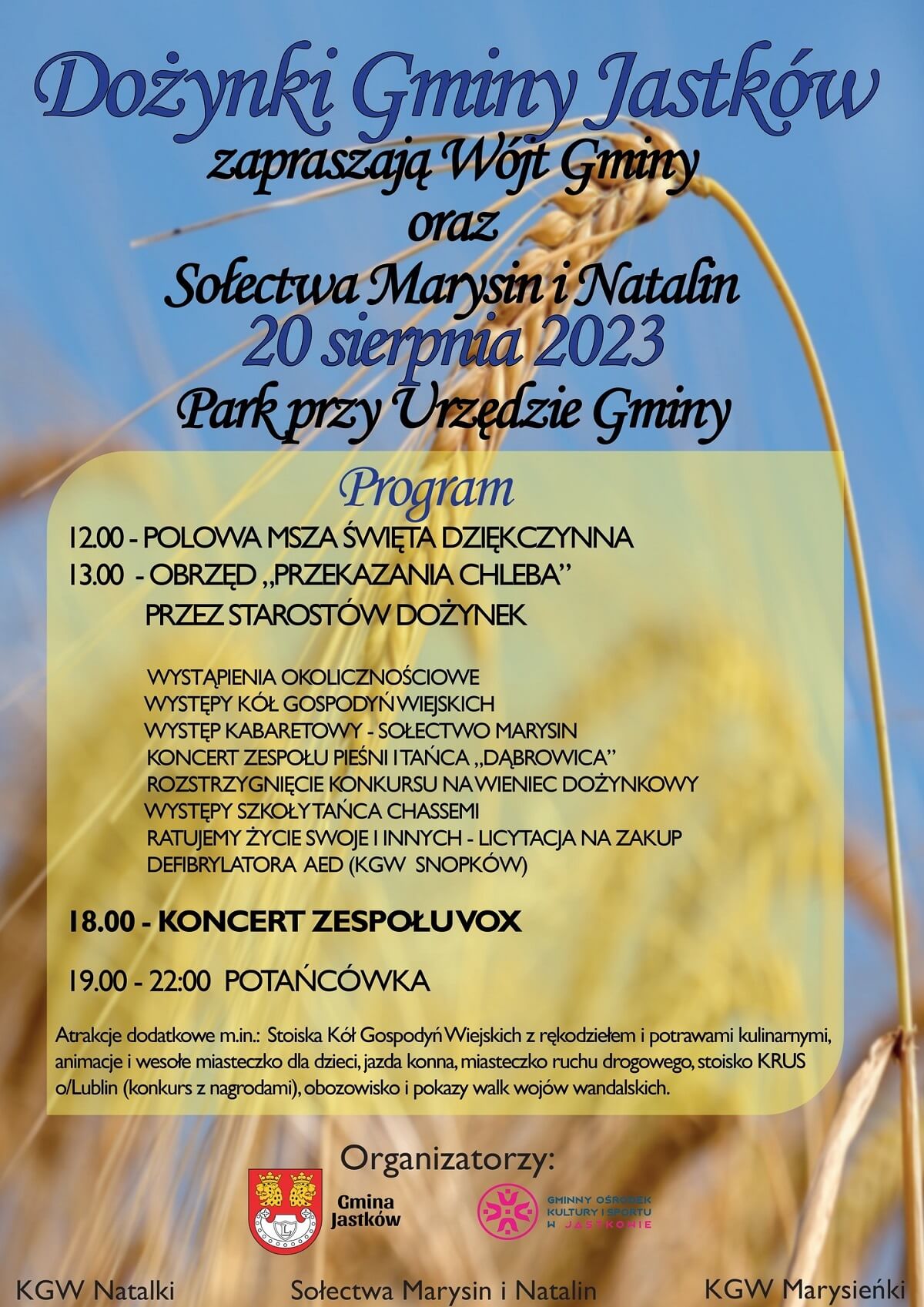 Dożynki w Jastkowie 2023 - plakat, program wydarzenia