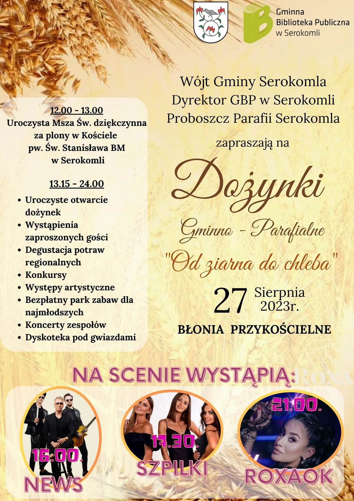 Dożynki w Serokomli 2023 - plakat, program wydarzenia