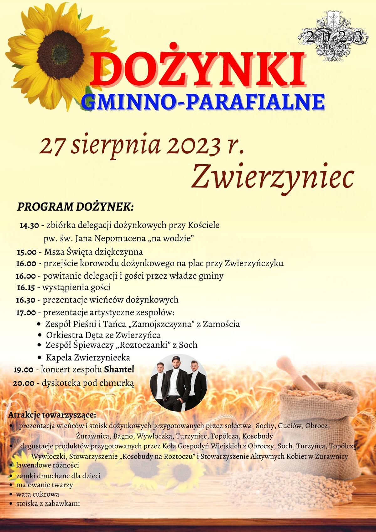 Dożynki w Zwierzyńcu 2023 - plakat, program wydarzenia