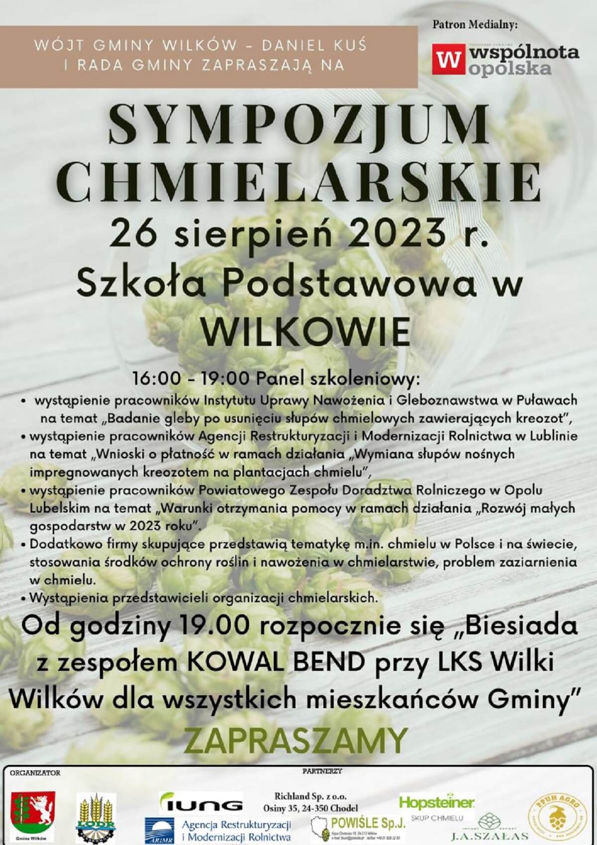Sympozjum Chmielarskie w Wilkowie 2023 - plakat, program wydarzenia