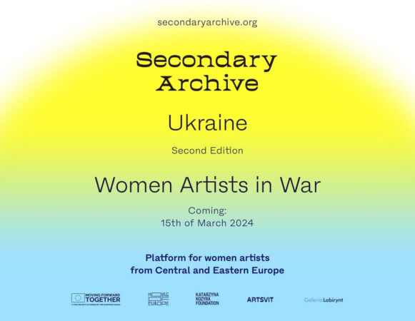 grafika promująca „Secondary Archive. Women Artists in War” – doświadczenie wojny przez artystki 