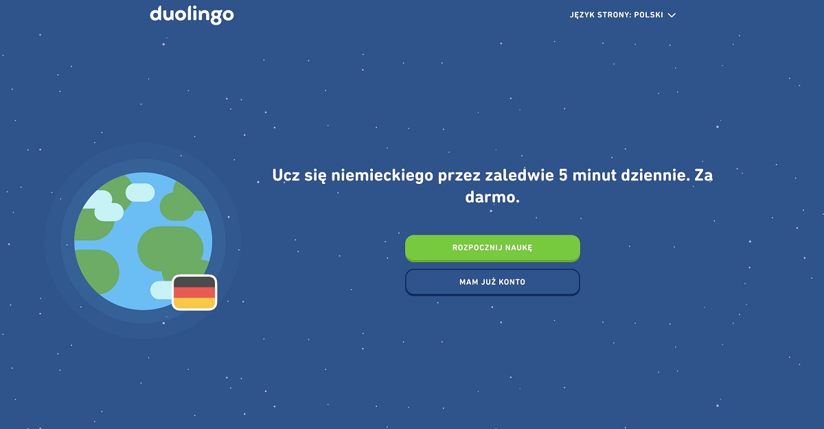 zrzut ekranu ze strony Duolingo