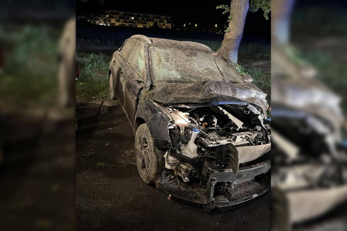 Groźny nocny wypadek koło Zalewu Zemborzyckiego. Hyundai roztrzaskał się na drzewie [ZDJĘCIA]