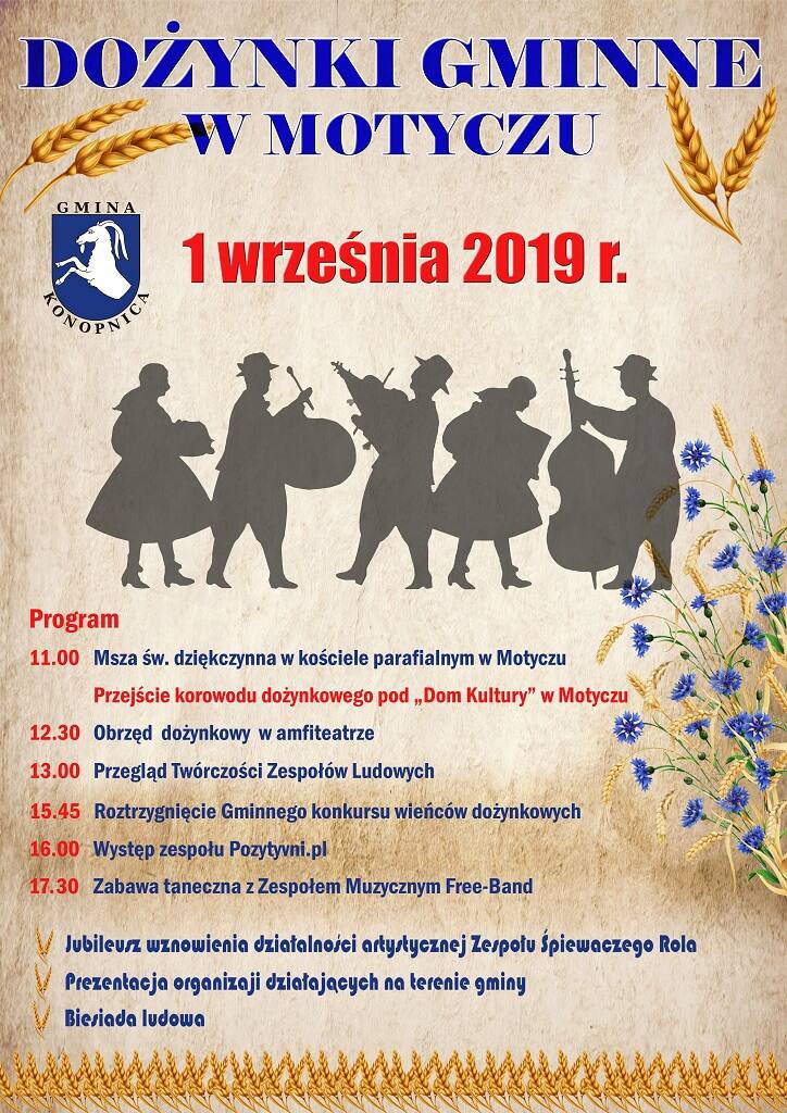 Dożynki Gminy Konopnica 2019 - program wydarzenia