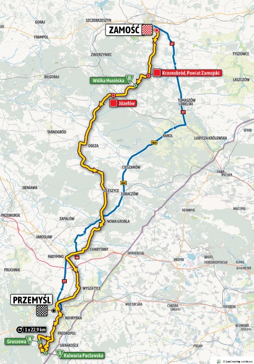Tour de Pologne Zamość – Przemyśl – drugi etap, trasa, mapa