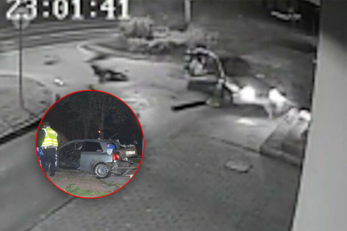 Audi uderzyło w latarnię w Annopolu. Kierowca i pasażerka wypadli z auta