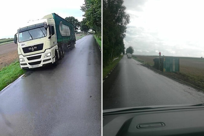 Ciężarówka przewróciła się na bok w miejscowości Łączki-Pawłówek