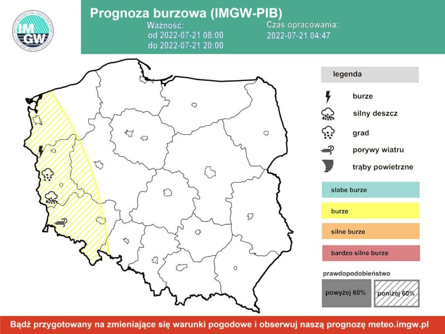 Prognoza burzowa dla Polski IMGW w czwartek 21 lipca [21.07 22]