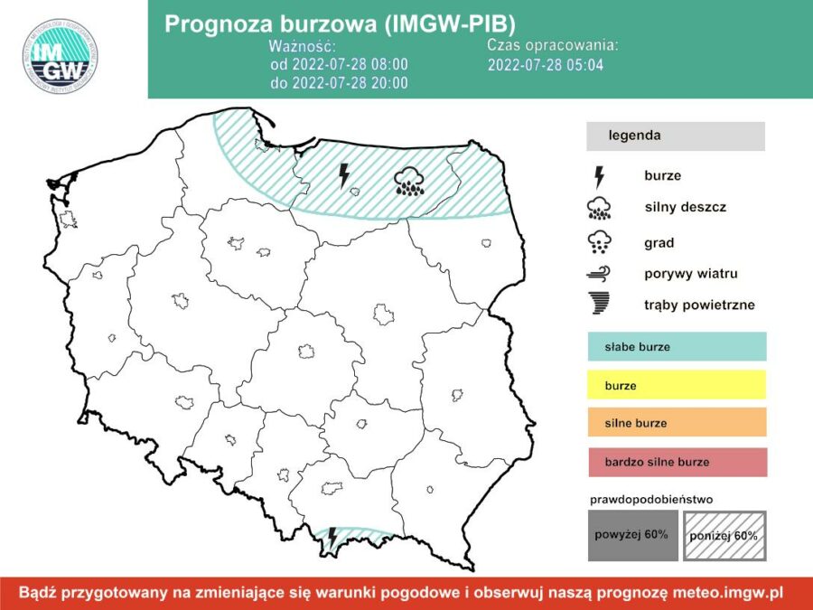 Prognoza burzowa dla Polski IMGW w czwartek 28 lipca [28.07 22]