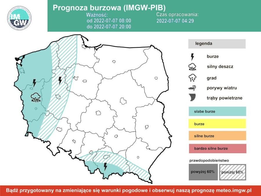 Prognoza burzowa dla Polski IMGW w czwartek 7 lipca [7.07 22]