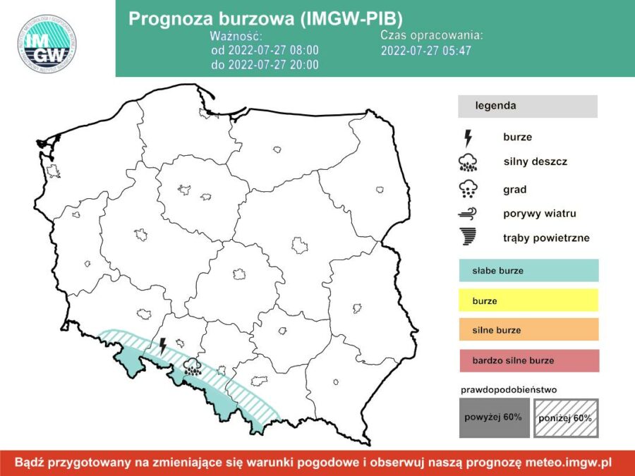 Prognoza burzowa dla Polski IMGW w środę 27 lipca [27.07 22]