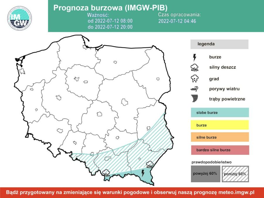 Prognoza burzowa dla Polski IMGW we wtorek 12 lipca [12.07 22]