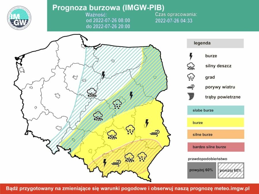 Prognoza burzowa dla Polski IMGW we wtorek 26 lipca [26.07 22]