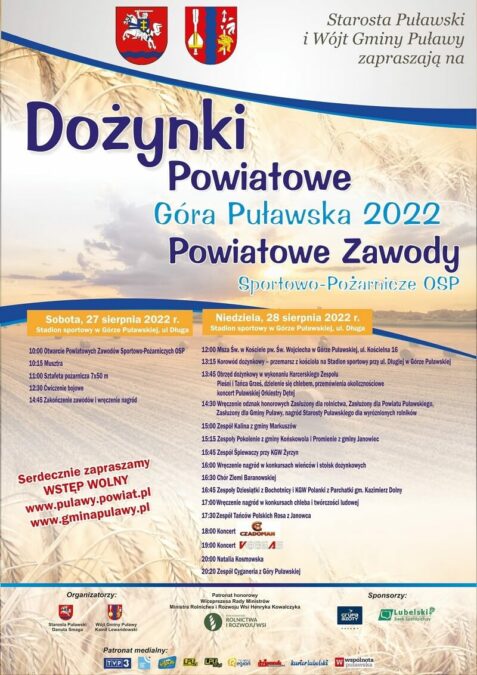 Dożynki Powiatowe Góra Puławska 2022 - program