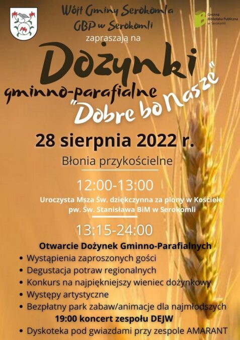 Dożynki Gminy Serokomla 2022 - program