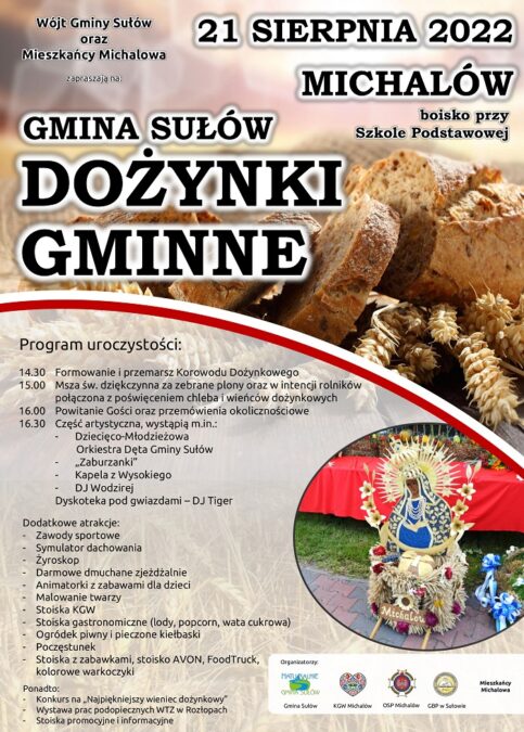 Dożynki Gminy Sułów w Michalowie 2022 - program