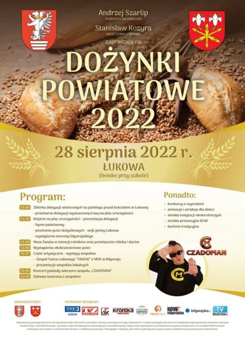 Dożynki Powiatu Biłgorajskiego w Łukowej 2022 - program