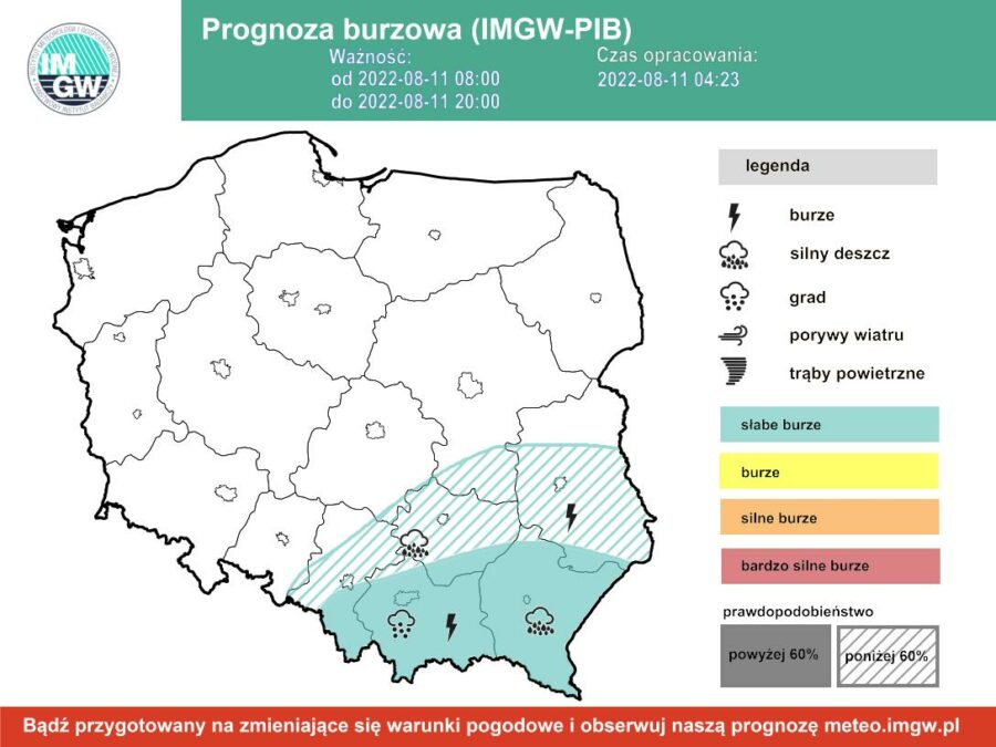Prognoza burzowa dla Polski IMGW - czwartek 11 sierpnia [11.08 22]