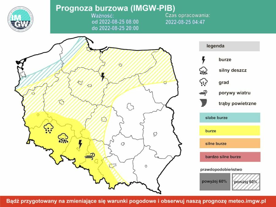 Prognoza burzowa dla Polski IMGW - czwartek 25 sierpnia [25.08 22]