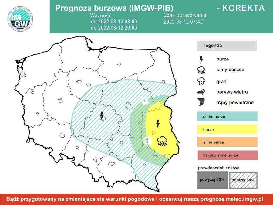 Prognoza burzowa dla Polski IMGW - piątek 12 sierpnia [12.08 22]