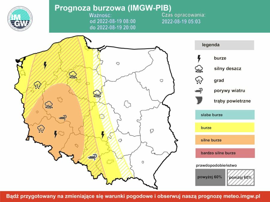 Prognoza burzowa dla Polski IMGW - piątek 19 sierpnia [19.08 22]