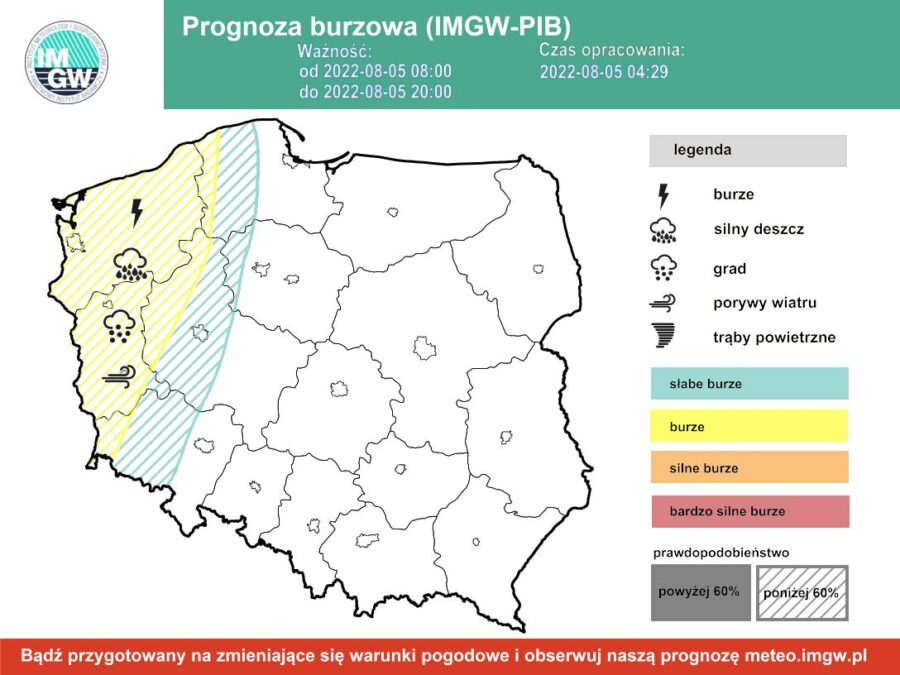 Prognoza burzowa dla Polski IMGW - piątek 5 sierpnia [5.08 22]