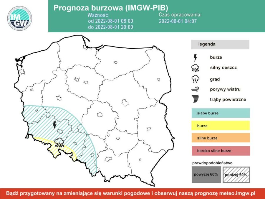 Prognoza burzowa dla Polski IMGW - poniedziałek 1 sierpnia [1.08 22]