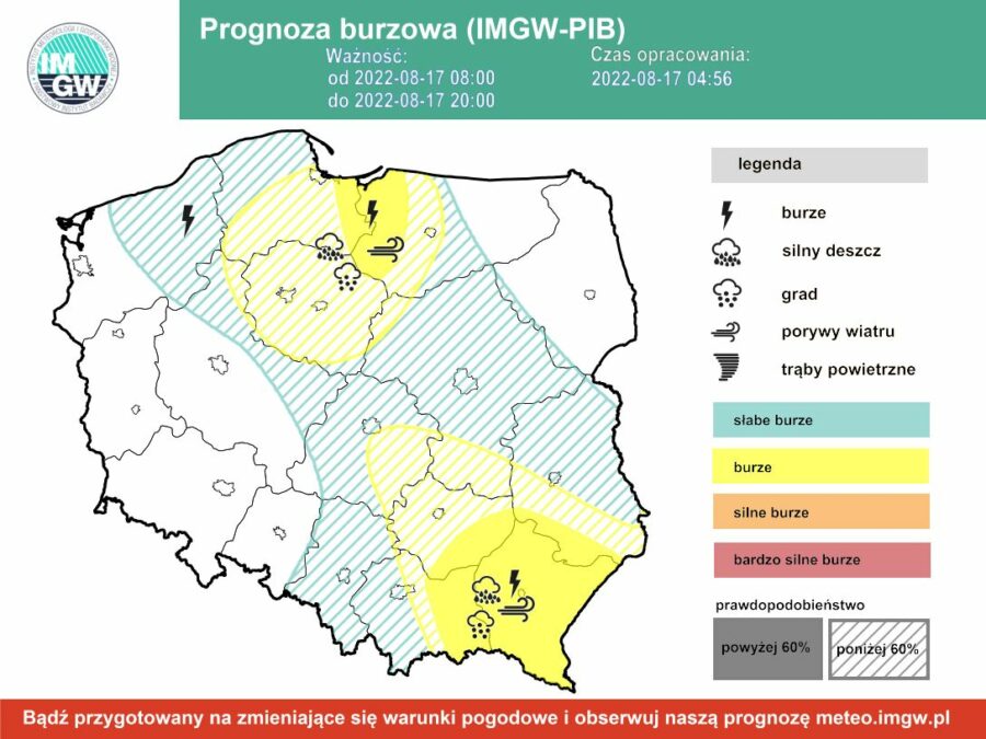 Prognoza burzowa dla Polski IMGW - środa 17 sierpnia [17.08 22]