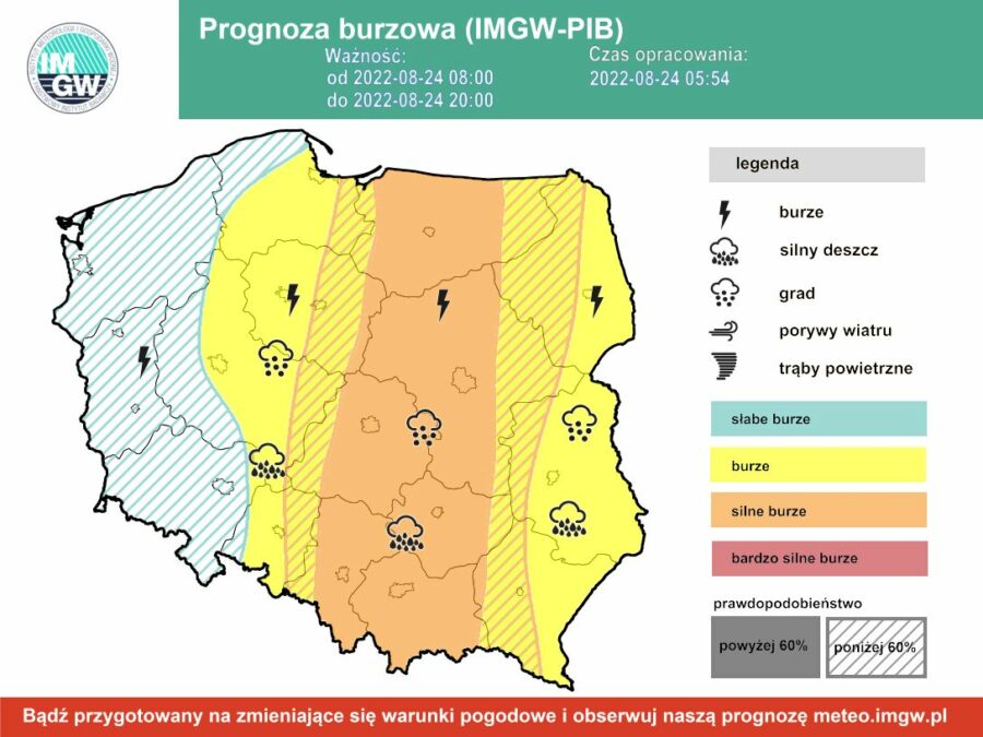 Prognoza burzowa dla Polski IMGW - środa 24 sierpnia [24.08 22]