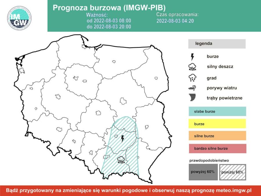 Prognoza burzowa dla Polski IMGW - środa 3 sierpnia [3.08 22]