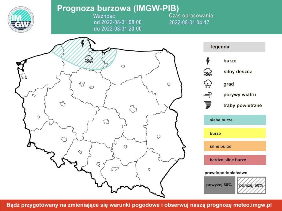 Prognoza burzowa dla Polski IMGW - środa 31 sierpnia [31.08 22]