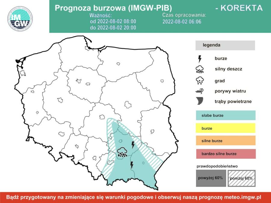Prognoza burzowa dla Polski IMGW - wtorek 2 sierpnia [2.08 22]