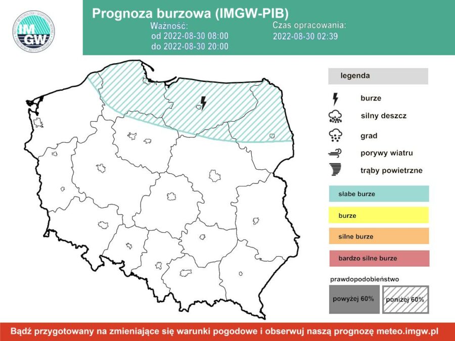 Prognoza burzowa dla Polski IMGW - wtorek 30 sierpnia [30.08 22]
