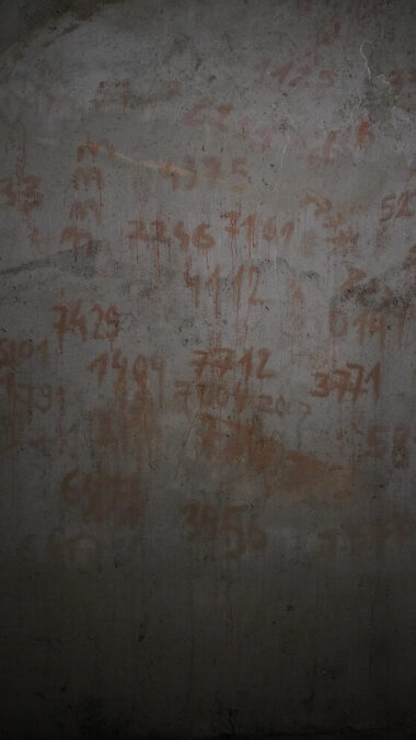 Numery na ścianie w Domu Strachu Ciemno