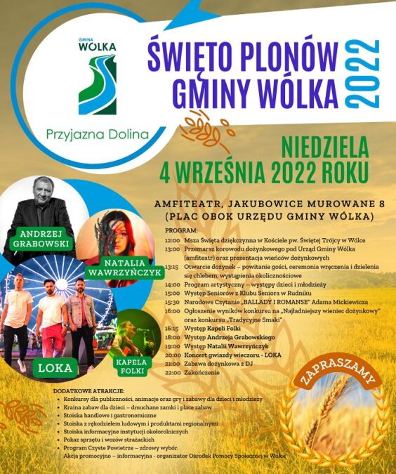 Dożynki gminy Wólka w Jakubowicach Murowanych 2022 - program