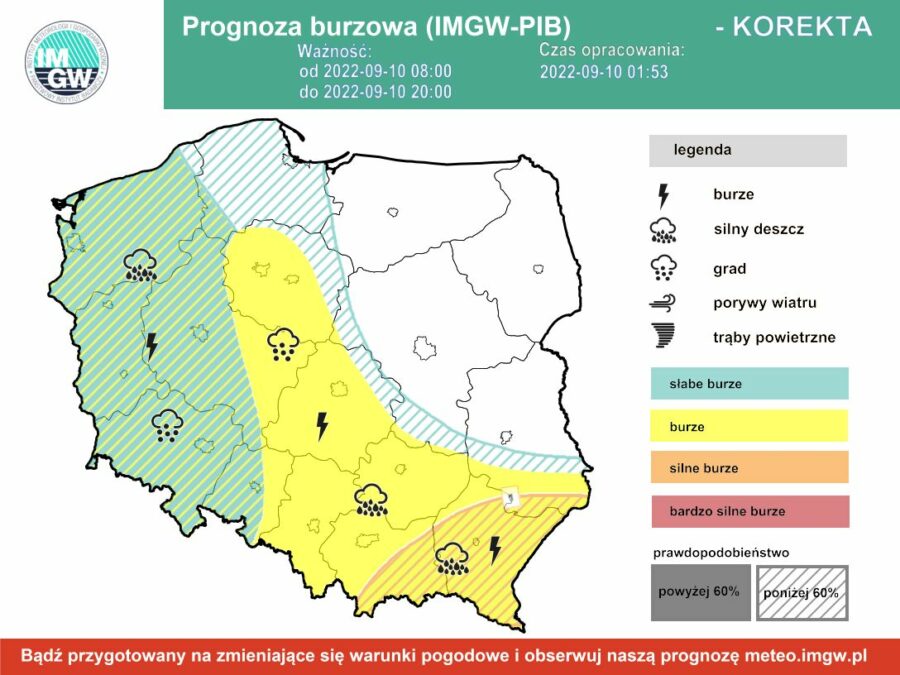 Prognoza burzowa dla Polski IMGW - sobota 10 września