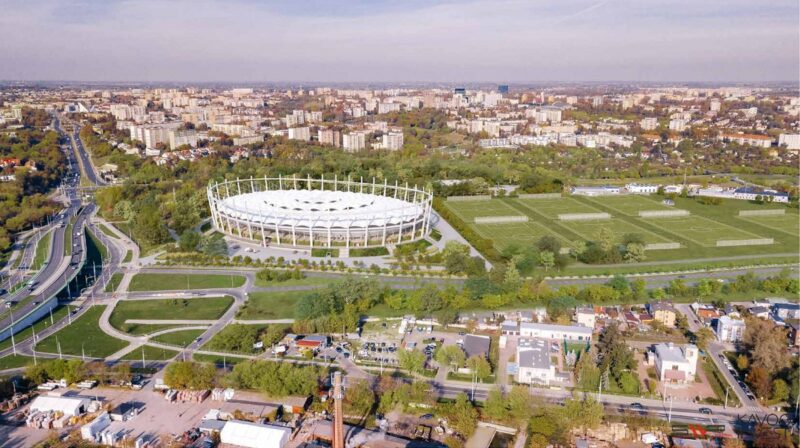 Widok na nowy stadion żużlowy od ul. Krochmalnej