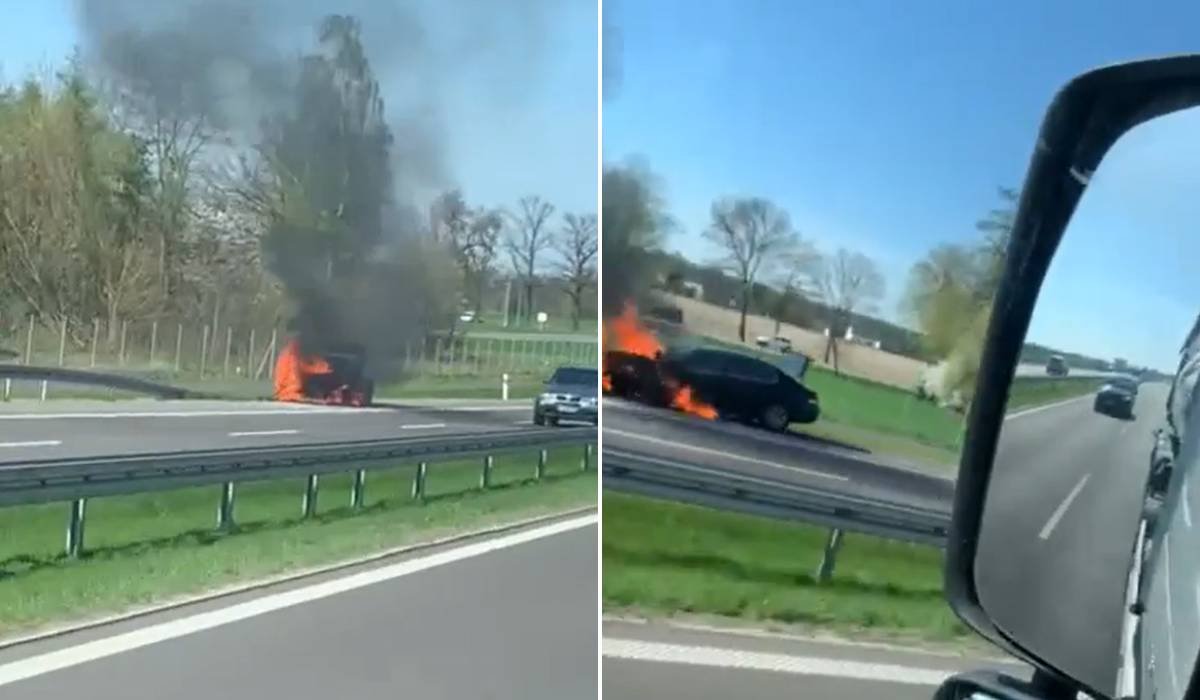 Pożar na drodze ekspresowej S19, BMW stanęło w ogniu