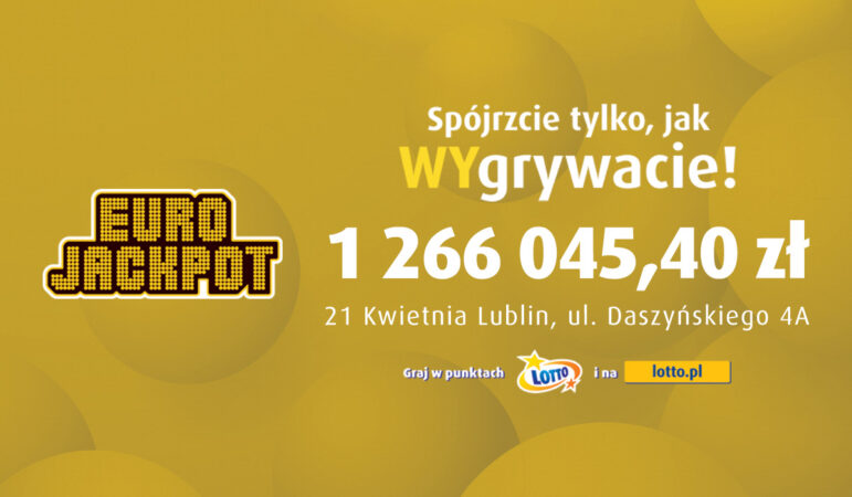 1 266 045,40 zł - wygrana w Eurojackpot w kolekturze Lotto przy ul. Daszyńskiego 4A