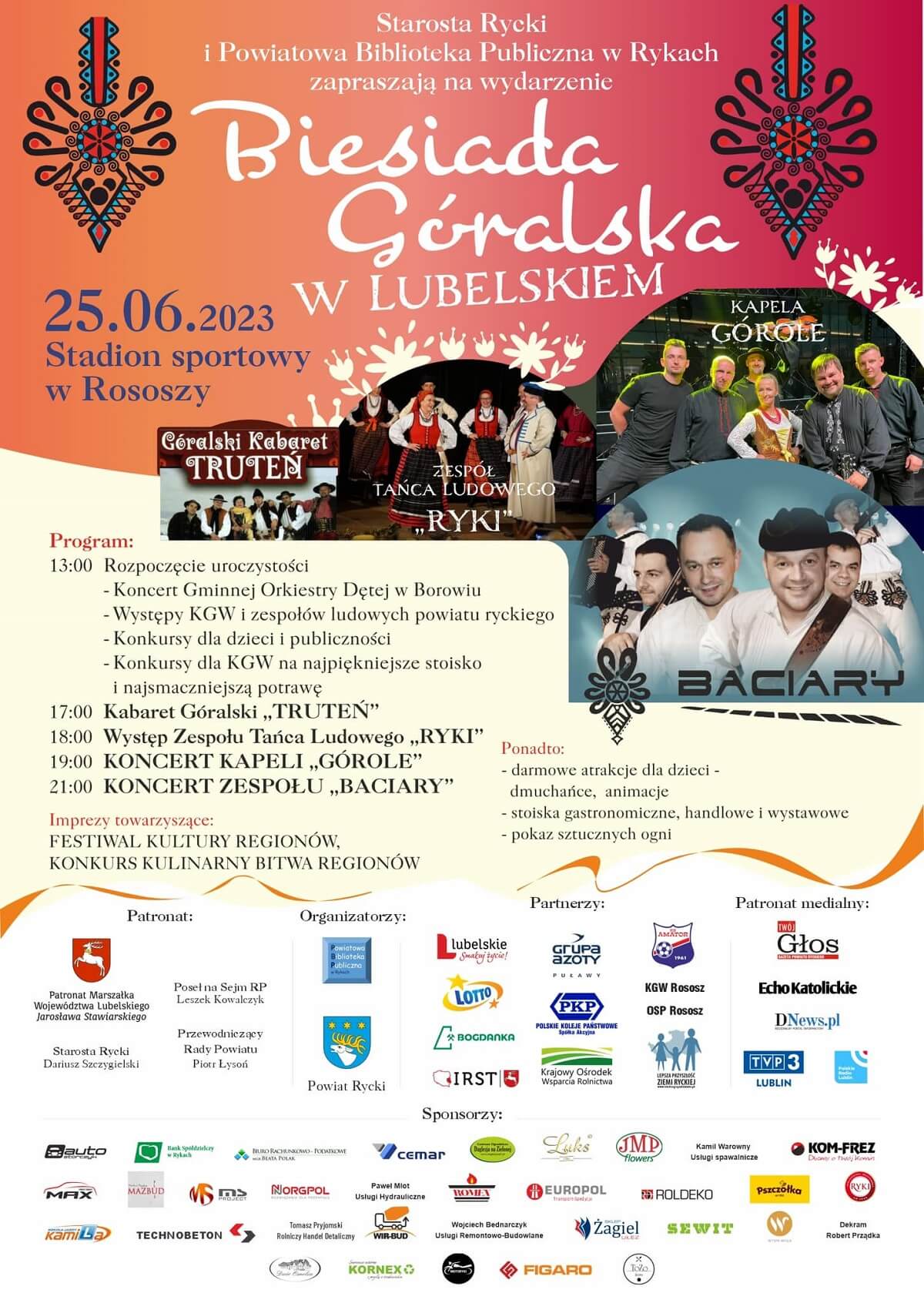 Biesiada Góralska w Rososzy 2023. Wystąpią: Baciary, Kapela Górole 1 Biesiada Góralska w Rososzy 2023 - program wydarzenia, plakat
