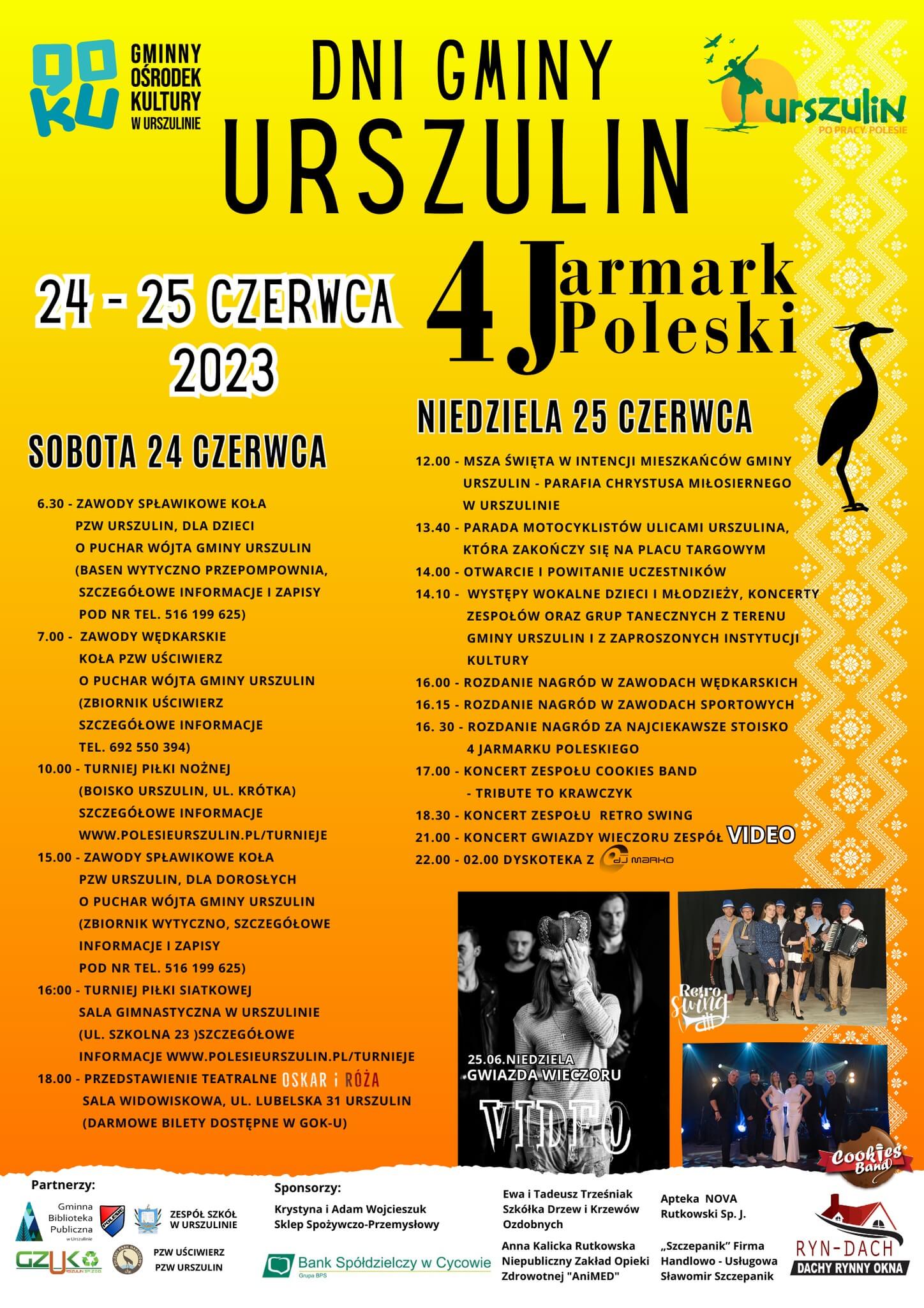 Dni Gminy Urszulin 2023 - program wydarzenia, plakat