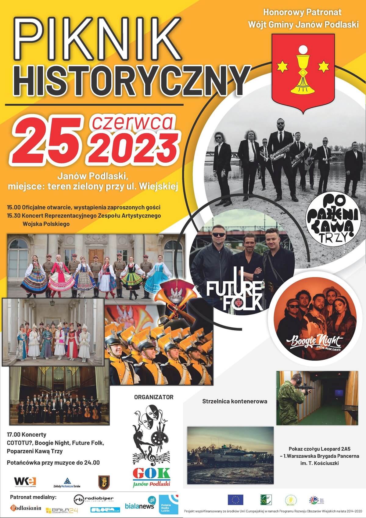 Piknik Historyczny w Janowie Podlaskim 2023. Wystąpią: Future Folk, Poparzeni Kawą Trzy 1 Piknik Historyczny w Janowie Podlaskim 2023 - program wydarzenia, plakat