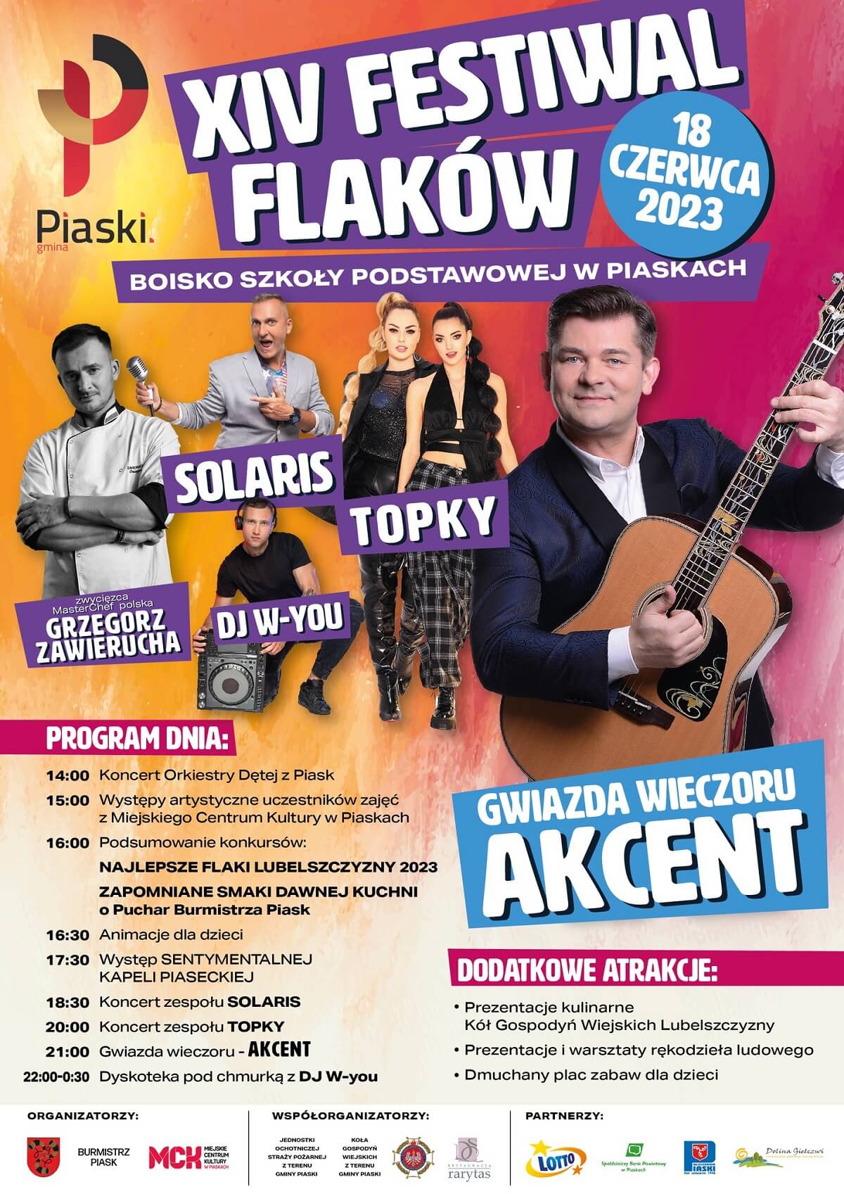 Święto Flaków w Piaskach 2023 - program wydarzeń, plakat