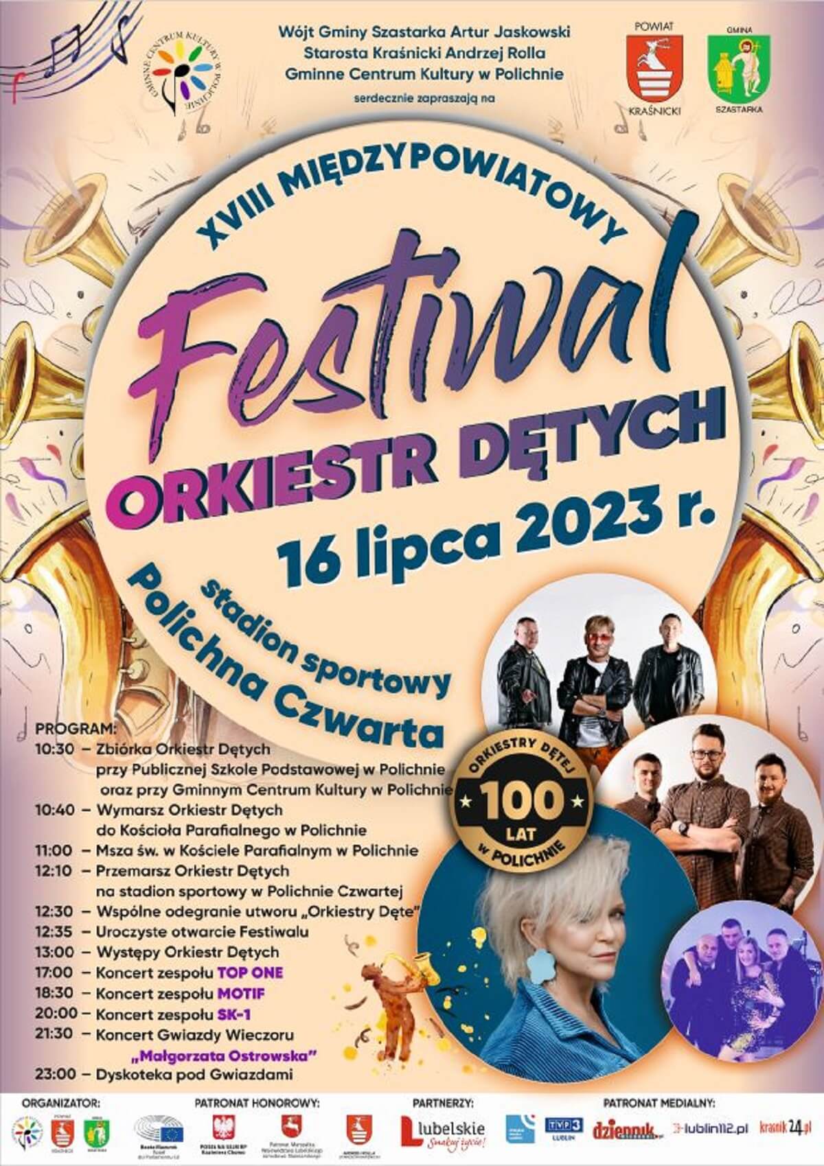 Festiwal Orkiestr Dętych w Polichnie 2023 - program, plakat