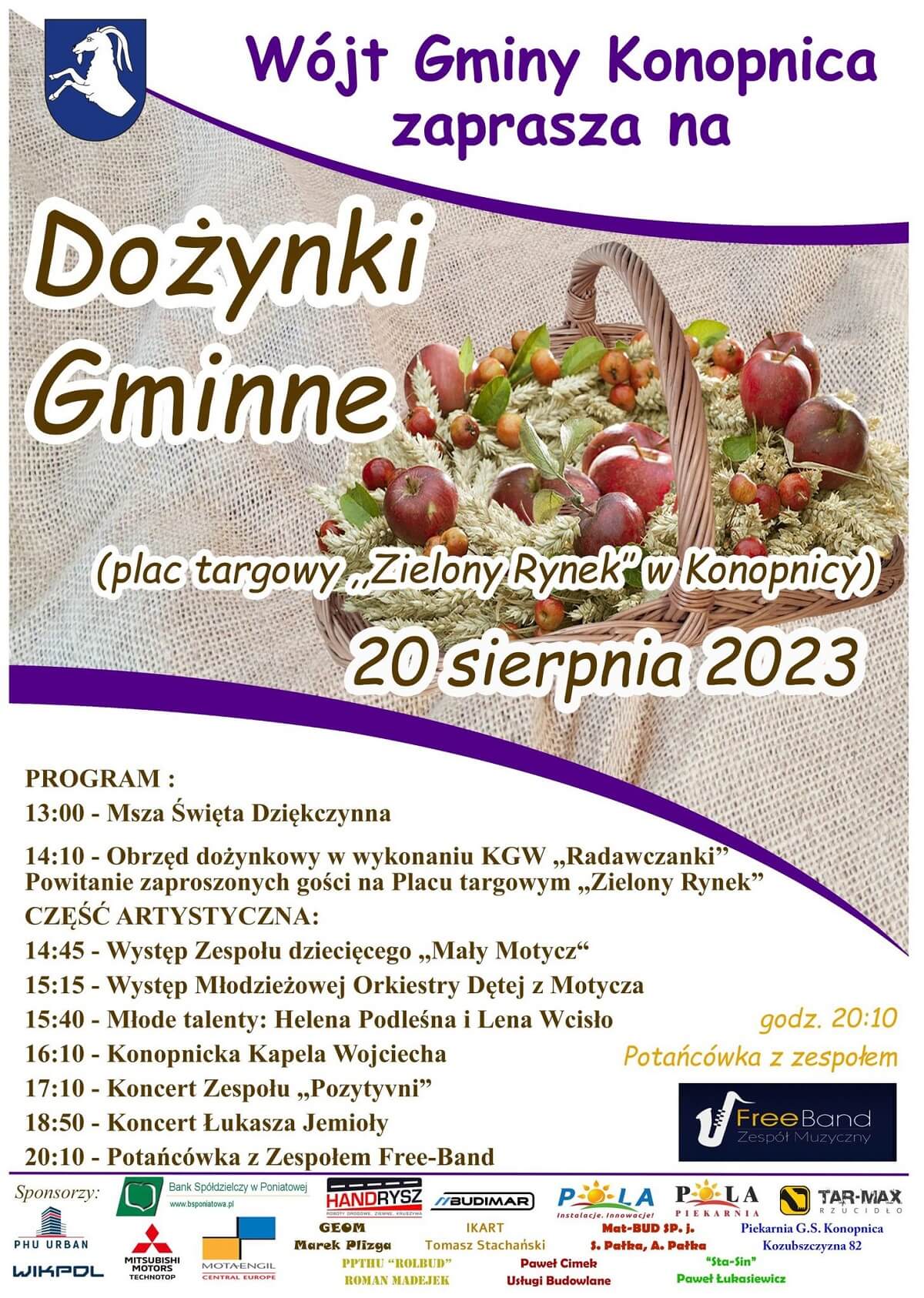 Dożynki w Konopnicy 2023 - plakat, program wydarzenia